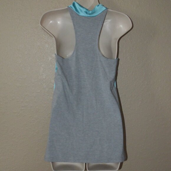 NWT Sz XXS Abi Ferrin Turquoise Gray Contrast Drape Neck Tank Top Blouse - Picture 4 of 5